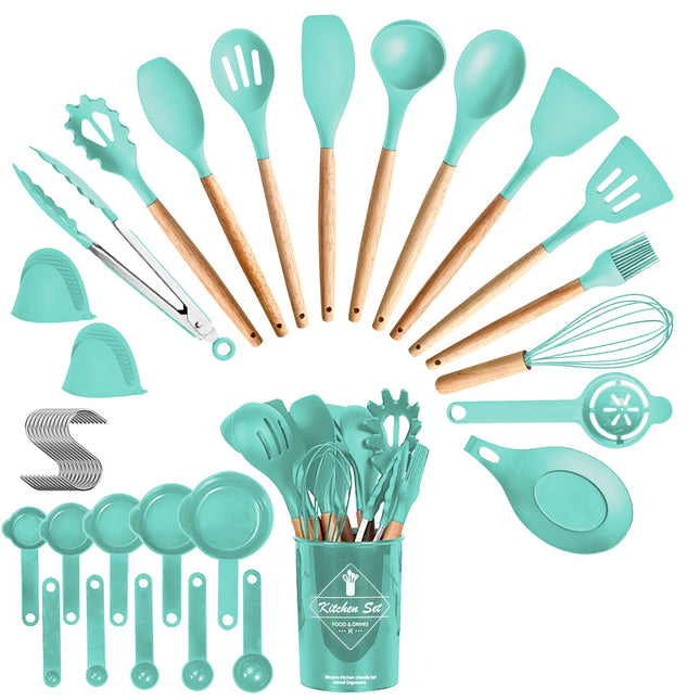 35-Piece Professional Kitchen Utensils Set – Heat-Resistant Silicone Cooking Tools with Holder