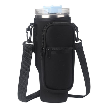 Neoprene Water Bottle Sleeve with Adjustable Shoulder Strap – Insulated Protective Cover for Vacuum Flasks & Tumblers – Portable Bottle Holder for Hiking & Sports