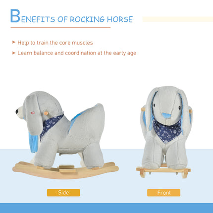 Kids Ride-On Rocking Bunny Toy – Soft Plush Rocking Horse Alternative with Fun Music – Safe Wooden Base for Toddlers 18-36 Months