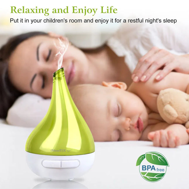 Ultrasonic Cool Mist Humidifier – Drop-Shaped Essential Oil Diffuser for Home & Office – Whisper-Quiet Aromatherapy Machine with LED Light