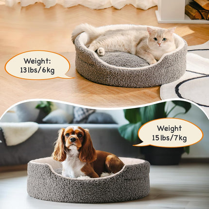 Mewoo Washable Pet Bed for Small Dogs & Cats – 23-Inch Orthopedic Round Dog Bed – Ultra Soft Plush Calming Bed with Non-Slip Bottom (Grey)