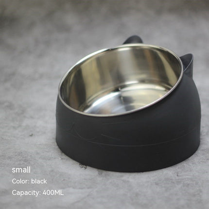 Elevated Double Stainless Steel Cat Bowls – 15° Tilted Cervical Protection Feeding Station – Ergonomic Food and Water Dishes for Cats and Small Dogs