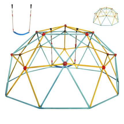 10ft Outdoor Climbing Dome with Swing – Heavy-Duty Jungle Gym Playground Equipment for Backyard Kids Play