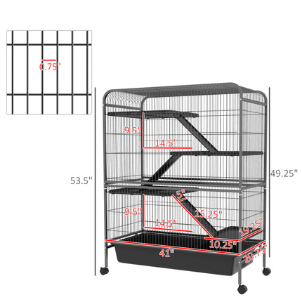 53.5” 5-Tier Large Small Animal Cage – Heavy Duty Metal Ferret & Rabbit Hutch with Ramps – Indoor Pet Mansion on Wheels for Chinchillas & Guinea Pigs