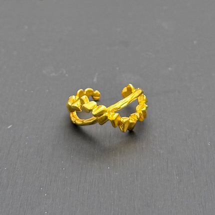 24K Gold Plated Croissant Dome Ring – Adjustable Textured Wavy Statement Band for Elegant Everyday Styling