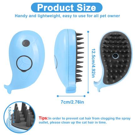 3-in-1 Steamy Cat Brush – Electric Steam Pet Grooming Brush for Shedding – Gentle Silicone Massage Comb for Cats & Dogs
