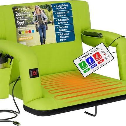 Heated Reclining Stadium Seat with Back Support – Extra Wide Portable Bleacher Chair for Sports Fans & Outdoor Events