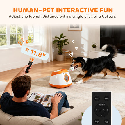 Automatic Dog Ball Launcher for Medium & Large Dogs – Adjustable 26.79ft Launch Distance – Interactive Fetch Machine with Tennis Balls (Orange)