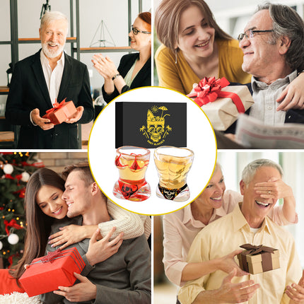 Creative 3D Body Shape Shot Glasses – 2pcs Set: Black Muscle Man & Red Bikini Skull Style – Unique Barware Gift for Parties & Halloween