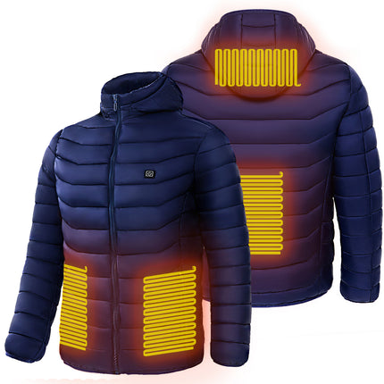 9-Zone Heated Puffer Jacket for Men – Electric Heating Winter Coat with Insulated Hood – USB Powered Thermal Windbreaker