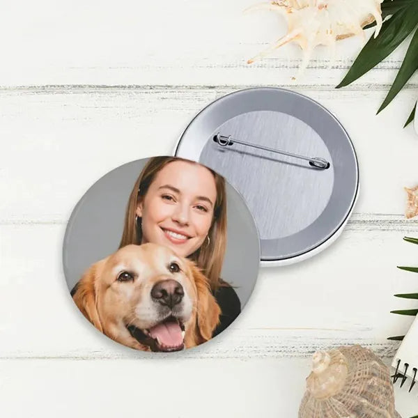 Custom Pet Photo Pins (2-Piece Set) – Personalized Pet Portrait Buttons – 2.25" Keepsake Pins for Dog & Cat Lovers