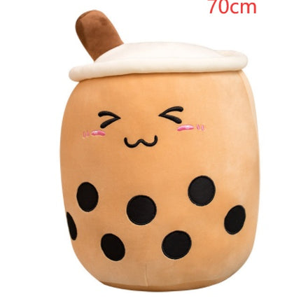 Cute Fruit Boba Tea Plush Pillow – Soft Strawberry Milk Tea Stuffed Toy – Kawaii Bubble Tea Cup Cushion for Kids & Teens (Pink/Brown)