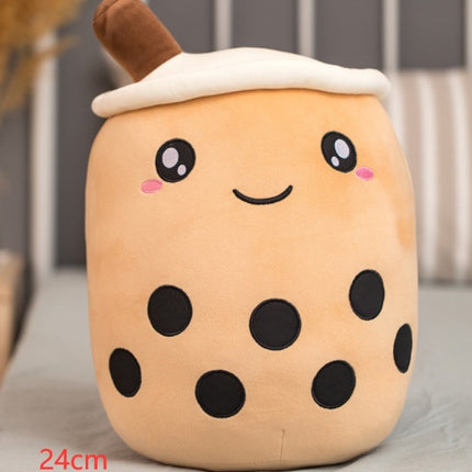 Cute Fruit Boba Tea Plush Pillow – Soft Strawberry Milk Tea Stuffed Toy – Kawaii Bubble Tea Cup Cushion for Kids & Teens (Pink/Brown)