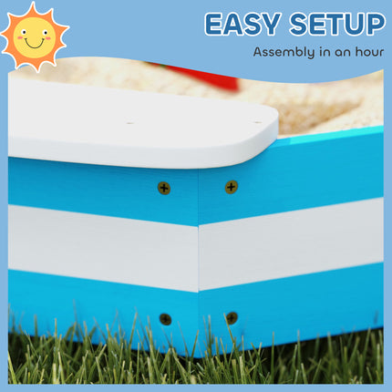 52" Kids Square Wooden Sandbox with 4 Corner Seats – Outdoor Garden Sandpit with Protective Bottom Liner – Blue Sensory Play Station