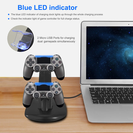 Dual PS4 Controller Charging Dock – Rapid Charger Stand for PS4 / PS4 Slim / PS4 Pro Gamepads – Dual Micro USB Station with LED Blue Indicator