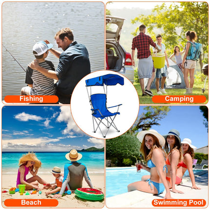 Heavy-Duty Ocean Blue Camping Chair with Canopy – 330lbs Capacity Folding Chair – Sunshade & Rain Shelter for Beach, Fishing & Patio