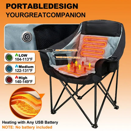 Oversized Heated Moon Chair – 3-Level Temperature Control – Folding Padded Saucer Chair for Camping, Patio & Outdoor Lounging
