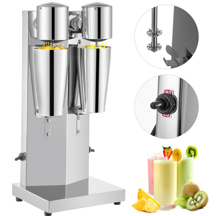 Commercial Double-Head Milkshake Maker – 180W+180W Dual Motor Electric Drink Mixer – Stainless Steel Machine with Two 800ml Cups