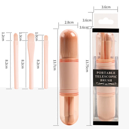 4-in-1 Portable Makeup Brush Set – Compact Multi-Functional Beauty Brushes with Protective Caps for Travel & Touch-Ups