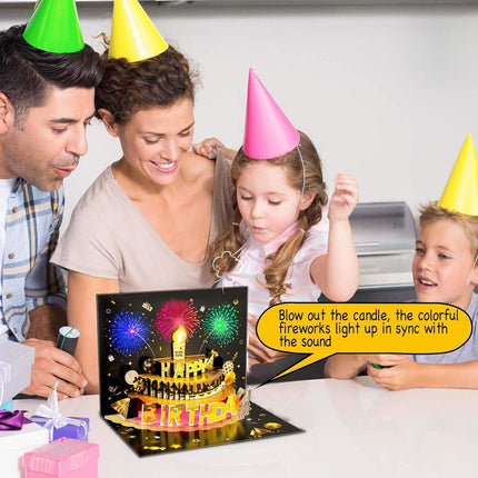 3D Pop-Up Happy Birthday Card with Music & LED Lights – Musical Cake Birthday Card – Surprise Birthday Gift for Kids, Friends & Family