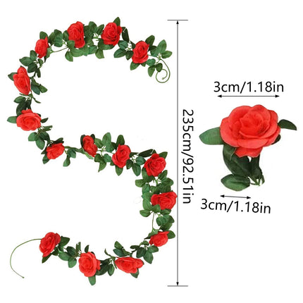 2-Pack Artificial Rose Vine Garland – 16ft Silk Rose & Ivy Leaf Hanging Flowers – Romantic Decor for Weddings, Garden, Home & Anniversaries