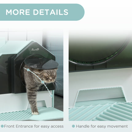 Hooded Cat Litter Box with Trapping Mat – Anti-Tracking Top Entry Litter Pan – Large Enclosed Kitty Washroom for Mess-Free Floors (Light Blue)