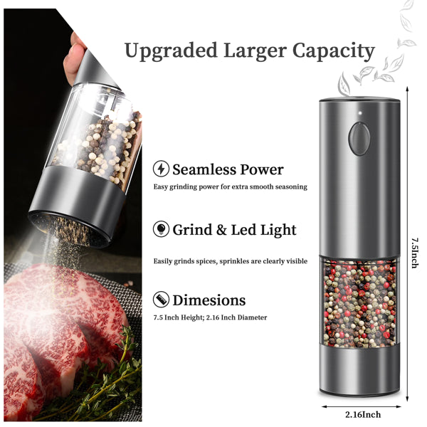 2pcs Electric Salt and Pepper Grinder Set – Battery Powered Automatic Spice Mill with Adjustable Coarseness – One-Handed Operation