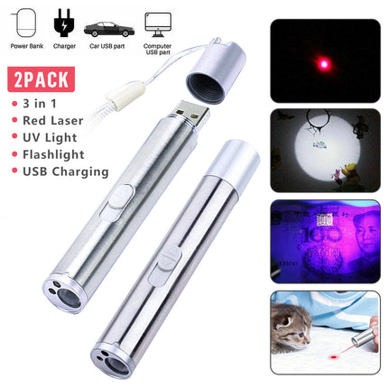 3-in-1 Rechargeable Cat Laser Toy – Red Laser Pointer, White LED Flashlight & UV Light – Interactive Exercise Toy for Cats and Dogs – No Battery Needed