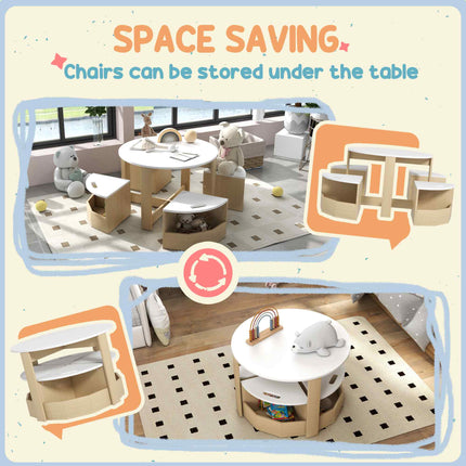 5-Piece Kids Table and Chairs Set – Toddler Activity Table with 4 Chairs – Built-in Storage Bins for Art, Crafts & Playroom – Sleek White Finish