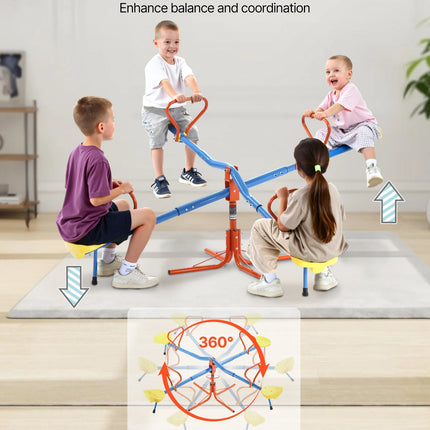 360-Degree Rotating Kids Seesaw – Indoor/Outdoor Teeter Totter with Shock Absorption – 110 lbs Capacity – Active Play Toy for Ages 3+