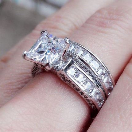 His and Hers Matching Couple Rings Set – Princess Cut CZ Engagement & Wedding Bands – Silver Color Anniversary Promise Rings for Couples