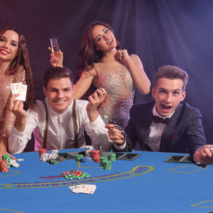 47" Octagon Folding Poker Table – 8-Player Casino Game Table with Professional Blue Felt – Includes Cup Holders & Chip Trays – Portable Blackjack & Hold'em Table