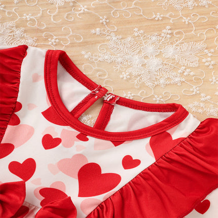 Baby Girl Valentine's Day Romper – Heart Print Long Sleeve Bodysuit with Ruffle Trim & Bow – Sweetheart Holiday Outfit