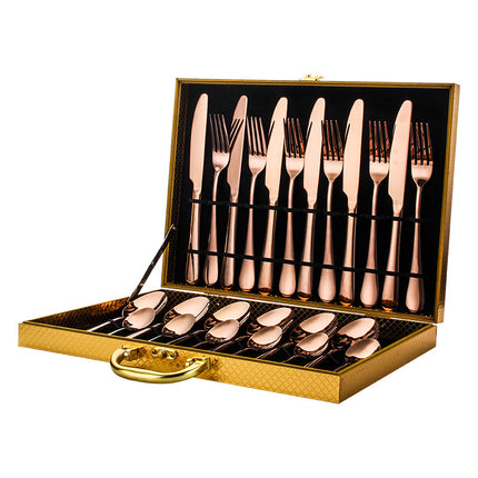 Luxury 24-Piece Stainless Steel Flatware Set – Elegant Cutlery Service for 6 – Mirror Polished Knife, Fork & Spoon Set with Gift Box