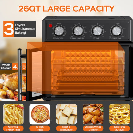 XXL 28L Air Fryer Toaster Oven – French Door Design – 1700W Convection Oven for Pizza, Roast, Toast & Grill – Fits 12" Pizza