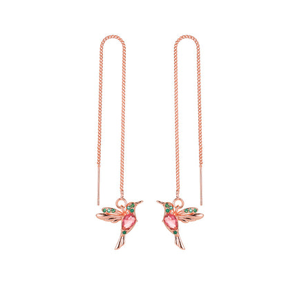 Long Hummingbird Drop Earrings in Three Metal-Tone Colors