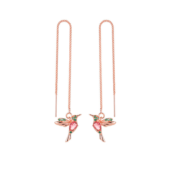 Long Hummingbird Drop Earrings in Three Metal-Tone Colors