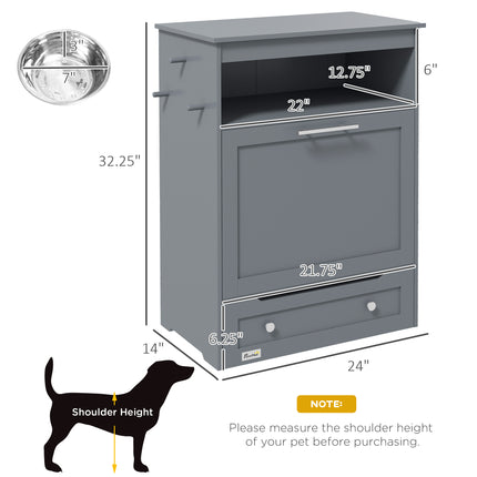 Wooden Pet Feeder Station with Storage Cabinet – Hidden Pull-Out Dog Food Bowl Drawer – Airtight Dog Food Storage Locker with Raised Bowls