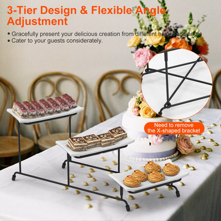 3-Tier Rectangular Serving Tray – Tiered Dessert Display Stand with Metal Rack – Serving Platters for Parties & Holidays