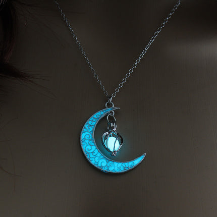 Glow in the Dark Pendant Necklace – Luminous Stone Jewelry with Silver Plated Chain – Magical Glowing Necklaces for Festivals & Parties