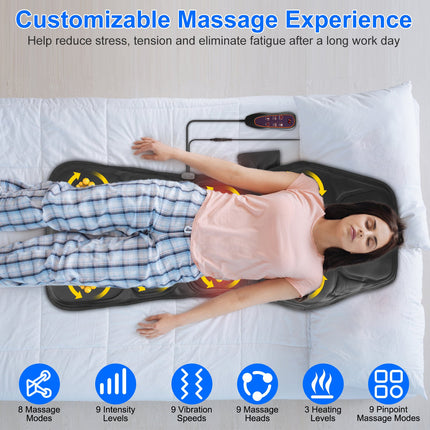 Full Body Massage Chair Pad with Heat – 10 Vibrating Motors for Back, Neck & Thighs – Portable Massage Seat Cushion for Home, Office & Car