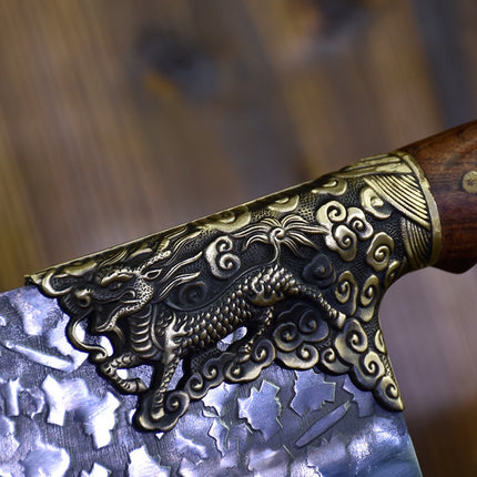 Professional Hand-Hammered Butcher Knife – High-Carbon Steel Dual-Use Meat & Bone Cleaver