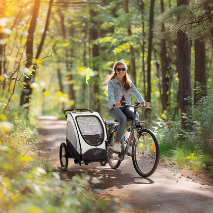 3-in-1 Baby Bike Trailer & Jogger Stroller – Foldable Child Transport Carrier – Shock Absorber System & Rubber Tires – Adjustable Handlebar