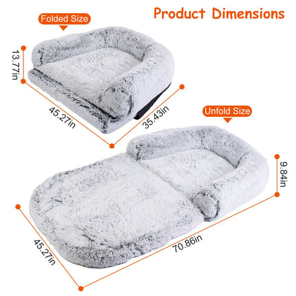 3-Piece Human Dog Bed Set – Includes Pillow & Blanket – 71"x45" Large Human-Sized Dog Bed for Adults, Kids & Pets – Machine Washable & Foldable (Grey)