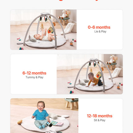 Baby Play Gym & Activity Mat – 3-in-1 Tummy Time Mat with 5 Developmental Sensory Toys – Soft Washable Infant Play Mat