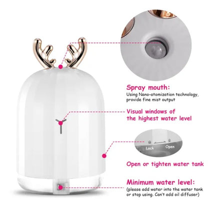 220ml Mini Cool Mist Humidifier – Portable USB Ultrasonic Air Diffuser – Whisper-Quiet Humidifier with 7-Color LED Night Light for Bedroom & Office