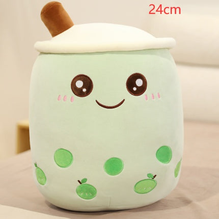 Cute Fruit Boba Tea Plush Pillow – Soft Strawberry Milk Tea Stuffed Toy – Kawaii Bubble Tea Cup Cushion for Kids & Teens (Pink/Brown)