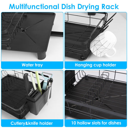 Compact Dish Drying Rack with Integrated Drainboard – Modern Kitchen Tableware Organizer & Utensil Hold