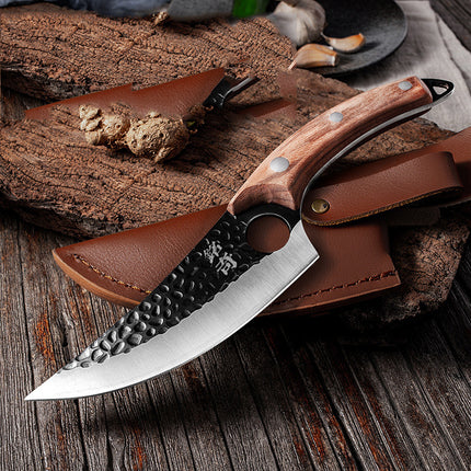 Hand-Forged Boning Knife – High Carbon Steel Butcher Knife for Meat Cleaving – Full Tang Kitchen & Outdoor Camping Knife