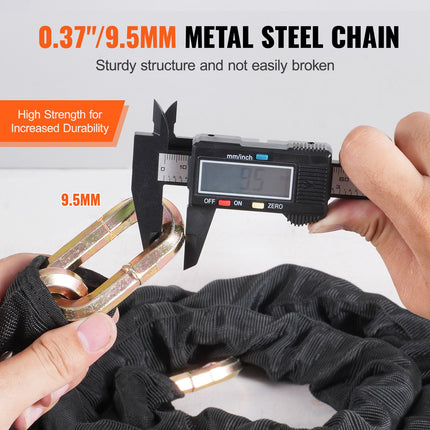 5.91 FT Heavy Duty Bike Chain Lock – 9.5mm Thick Anti-Theft Steel Link Lock – High Security Chain for Motorcycle, Bicycle, Scooter & Gates
